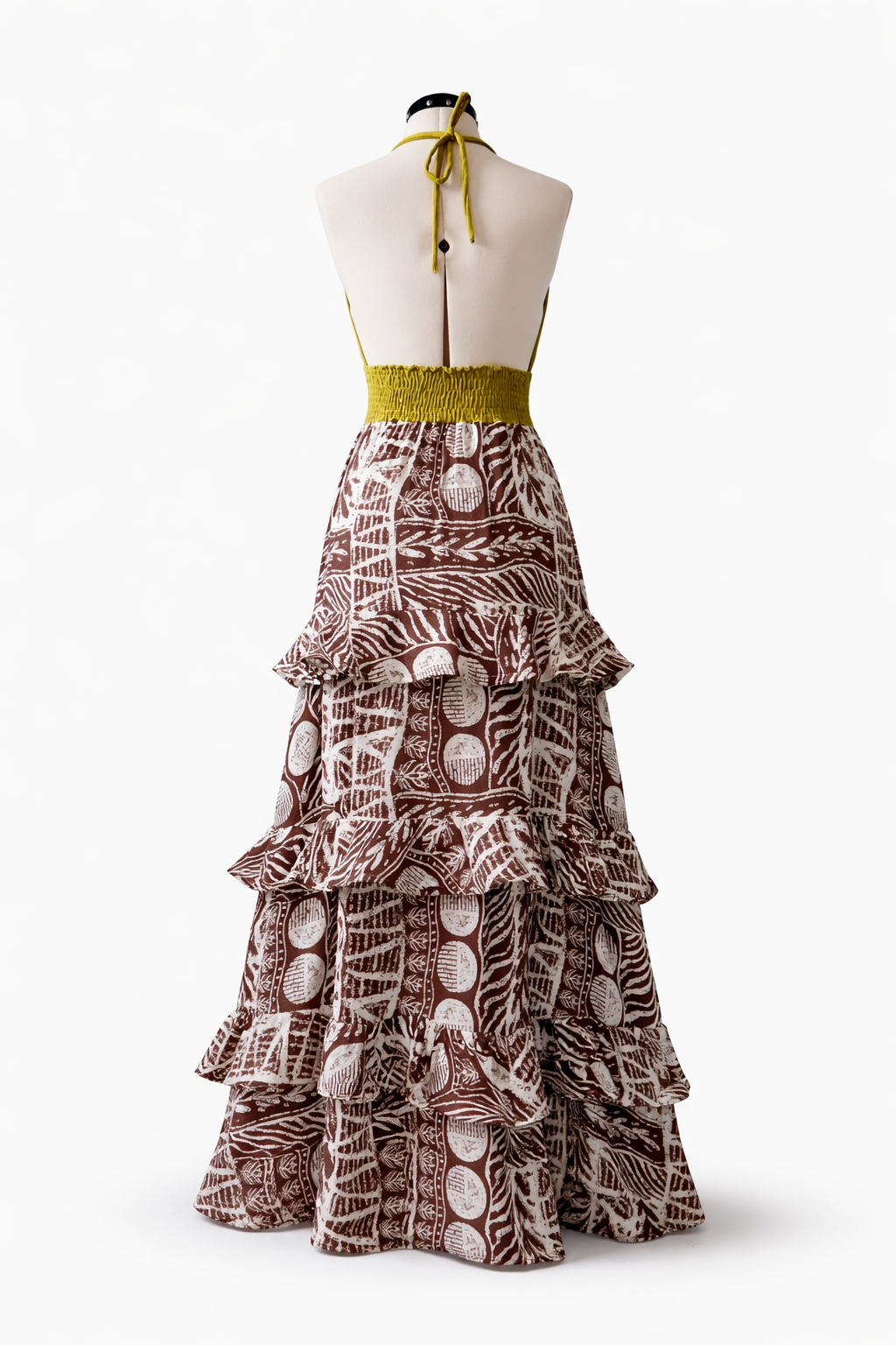 Vestido Largo Halter Tropical con Volantes