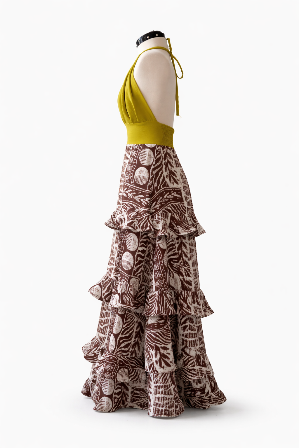 Vestido Largo Halter Tropical con Volantes