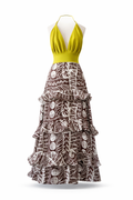 Vestido Largo Halter Tropical con Volantes