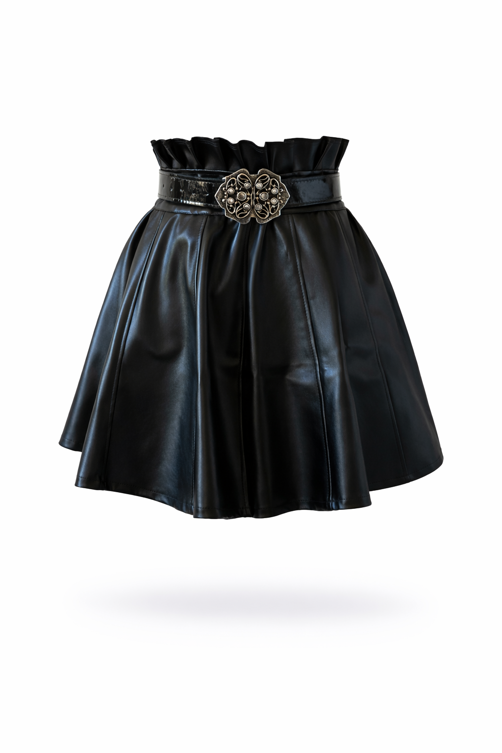 Falda Cuero Negro Cintura Alta