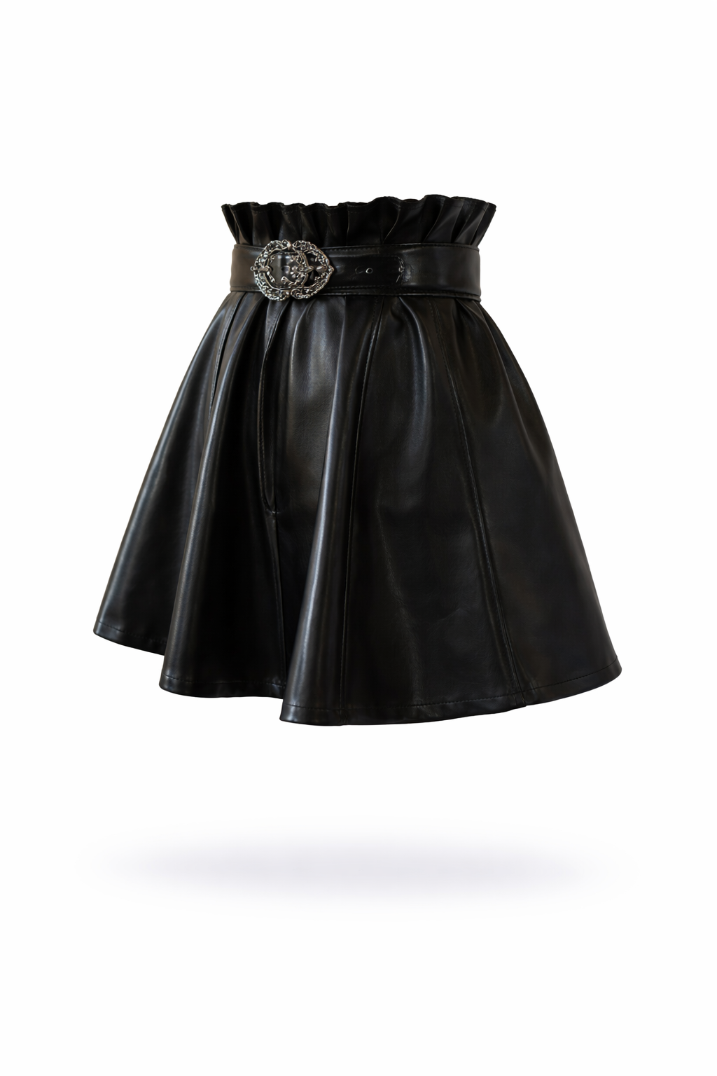 Falda Cuero Negro Cintura Alta