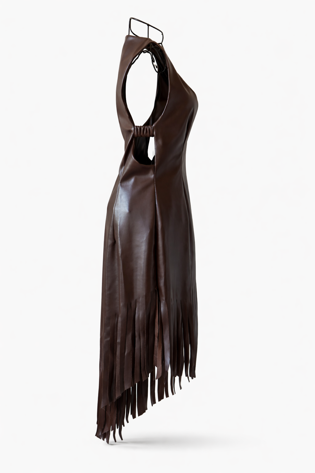 Vestido midi de eco-cuero con flecos