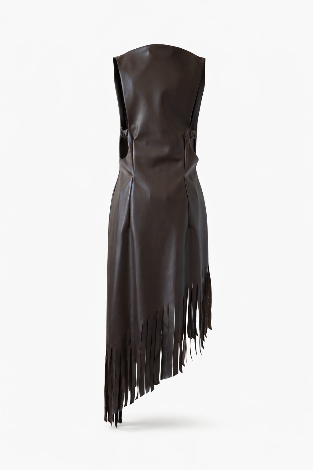 Vestido midi de eco-cuero con flecos