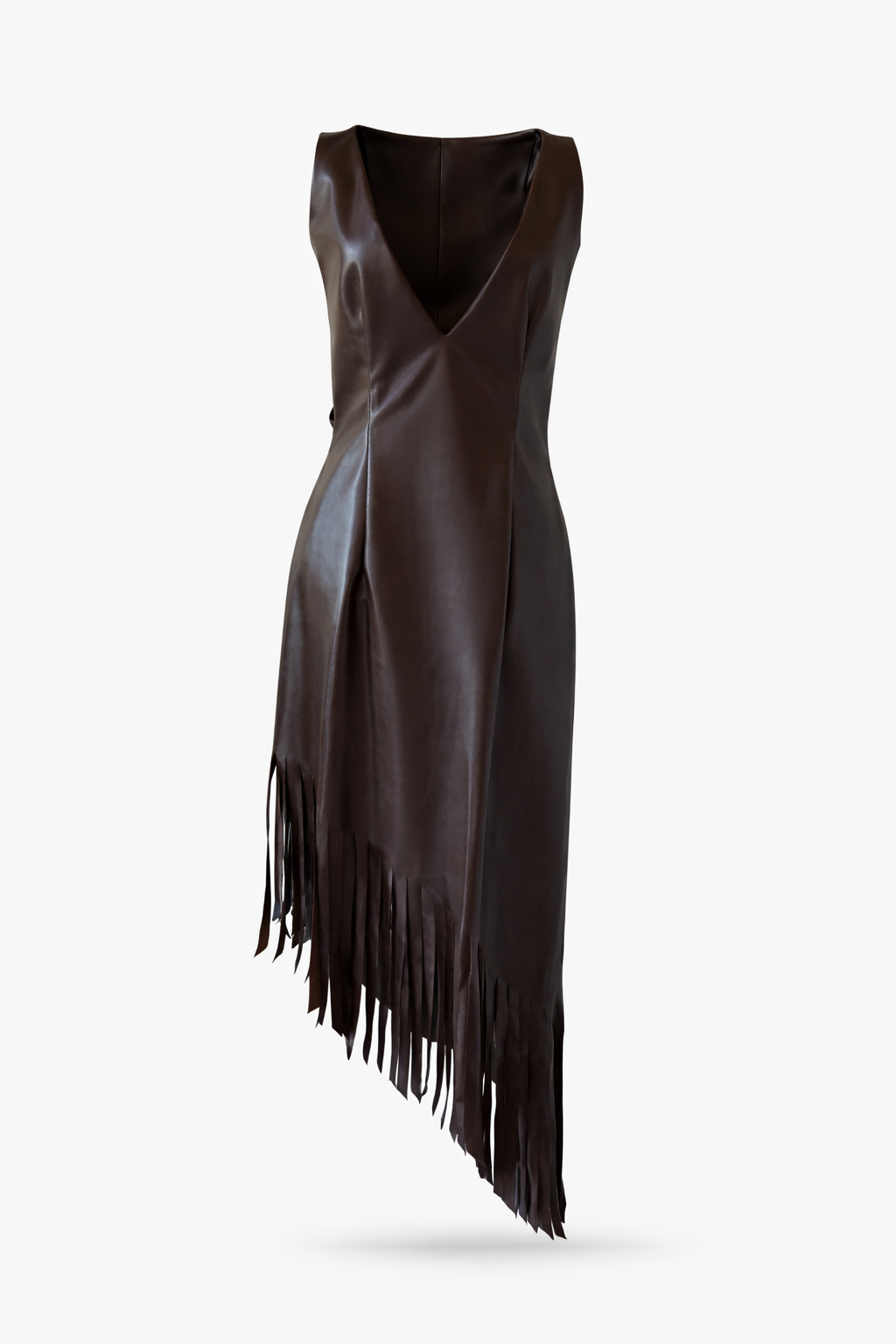 Vestido midi de eco-cuero con flecos