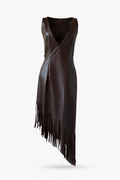 Vestido midi de eco-cuero con flecos