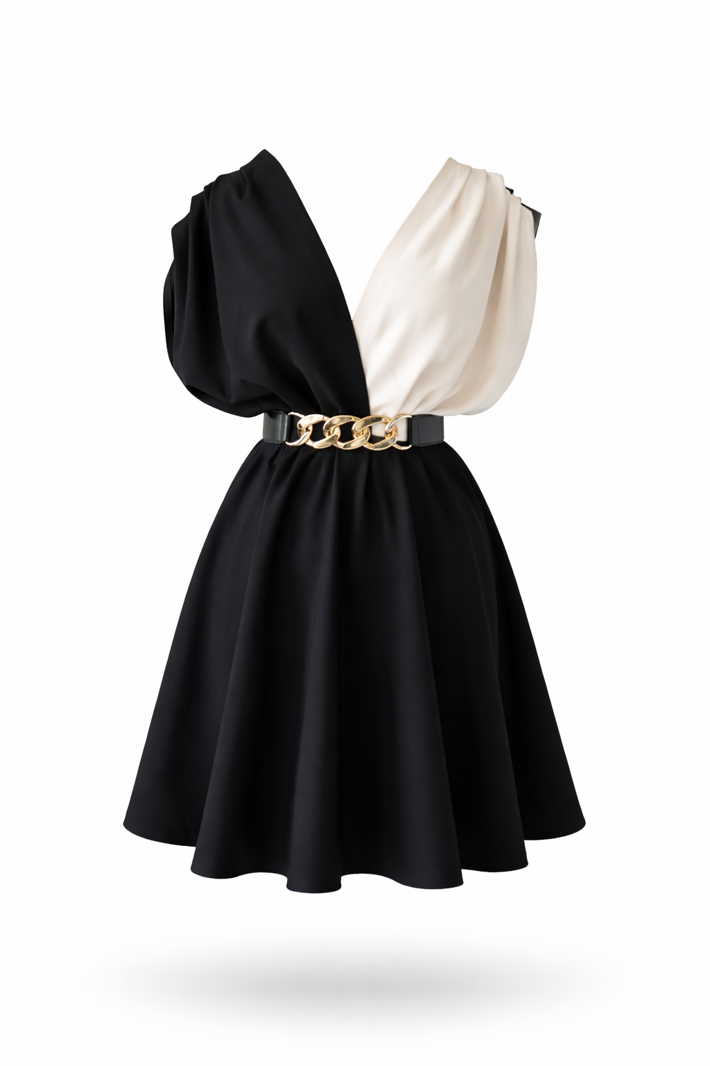 Vestido Bicolor Cadena Dorada